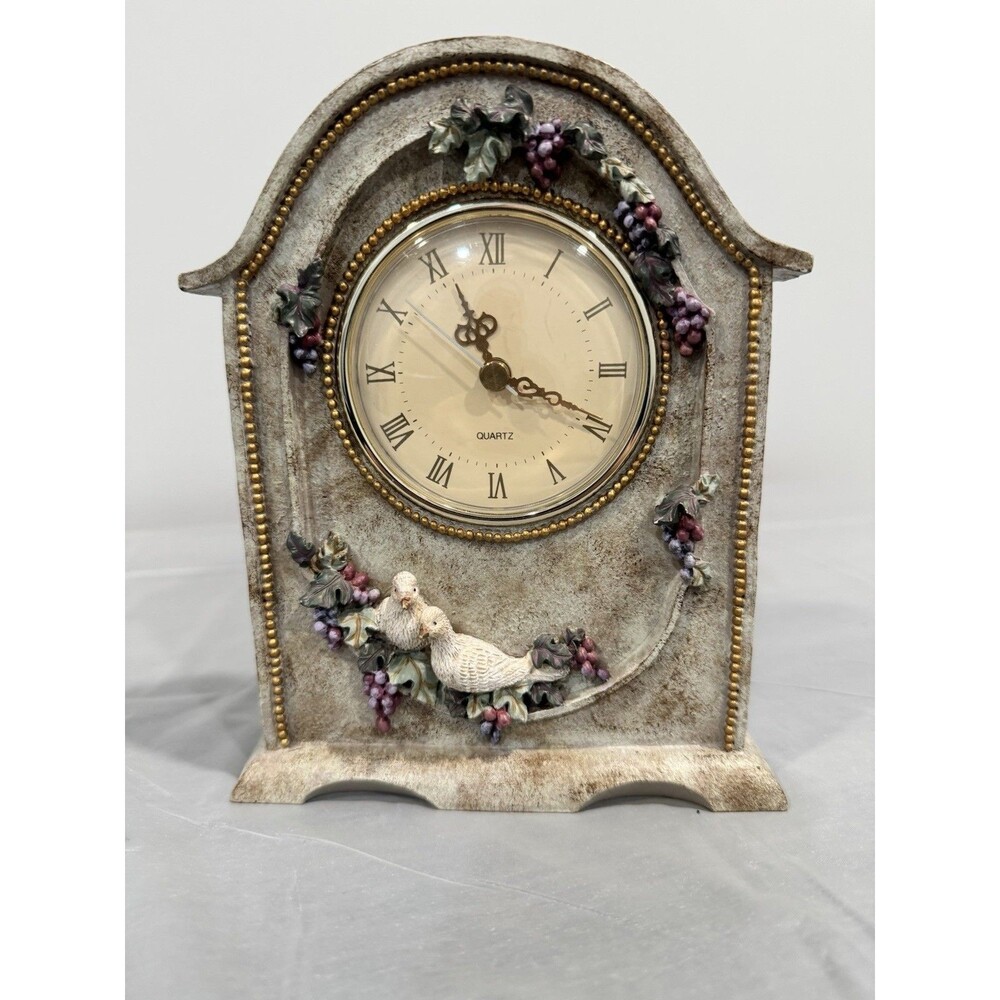 Kirkland’s Decorative Mantel Clock Grapes Doves Tuscan Style Quartz Tabletop